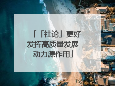 「社论」更好发挥高质量发展动力源作用