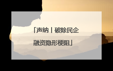 声纳丨破除民企融资隐形梗阻