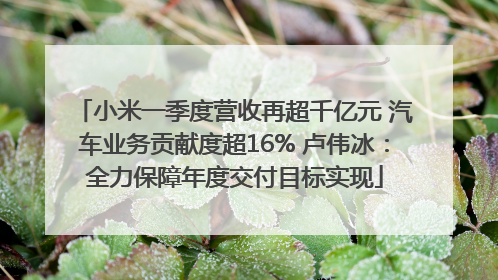 小米一季度营收再超千亿元 汽车业务贡献度超16% 卢伟冰：全力保障年度交付目标实现