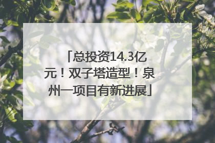 总投资14.3亿元！双子塔造型！泉州一项目有新进展